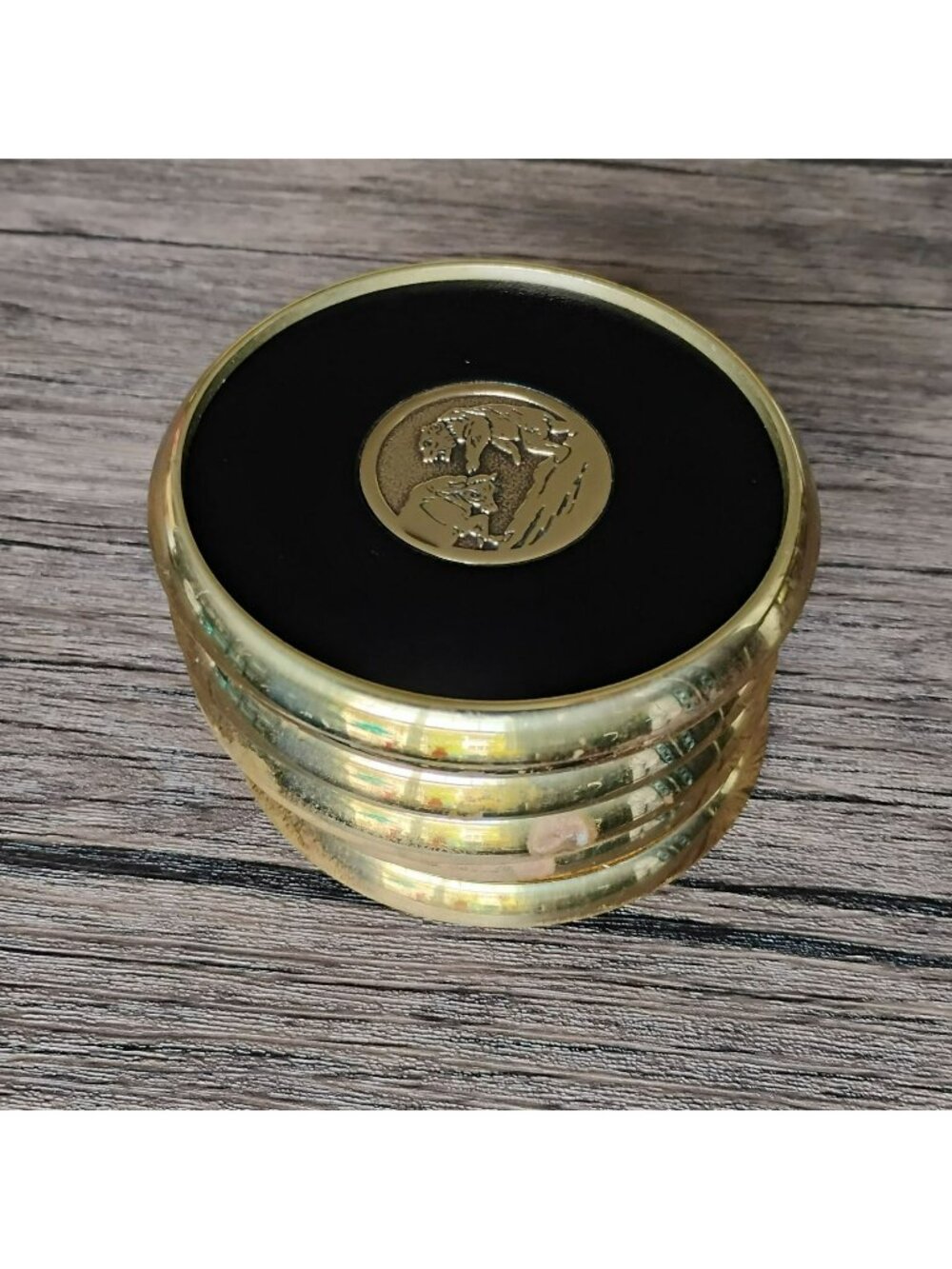 Vintage Brass Bull and Bear Coasters - Set of 7 Wall Street Leather Cork Backing